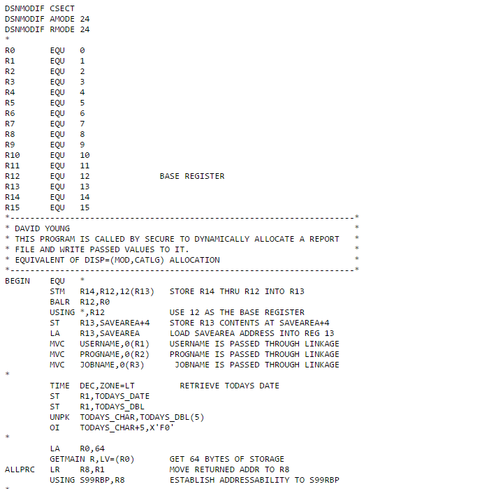 preview of DSNMODIF mainframe assembler code