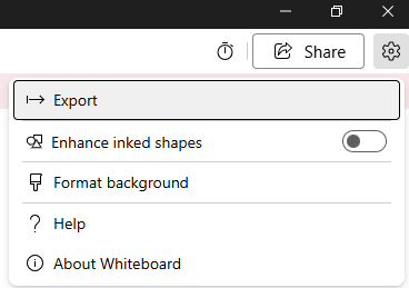 Export option under gear settings icon