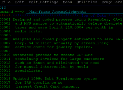 Mainframe Accomplishments Screen Print